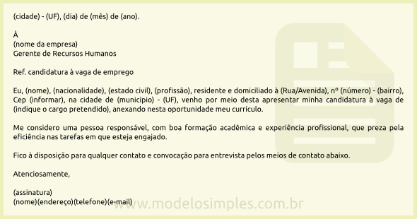 Modelo de Carta de Solicitação de Emprego