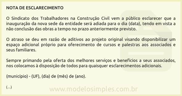 Modelo de Nota de Esclarecimento