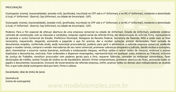 Modelo de Procuração para Abrir Empresa