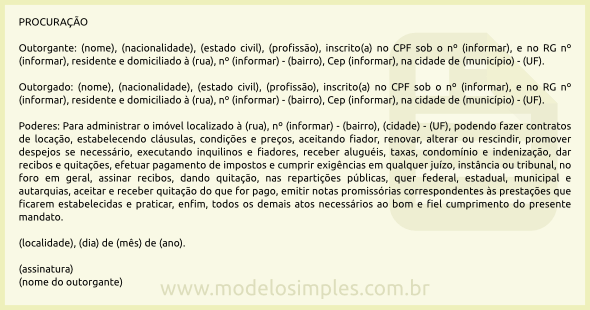 Modelo de Procuração para Locação de Imóvel