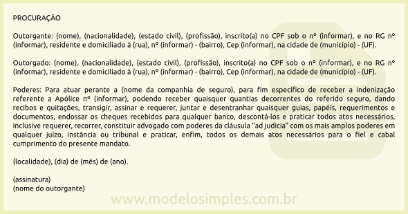 Modelo de Procuração para Receber Indenização de Seguro