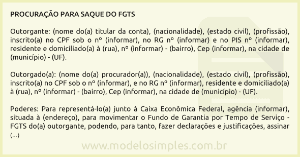 Modelo de Procuração para Saque do FGTS