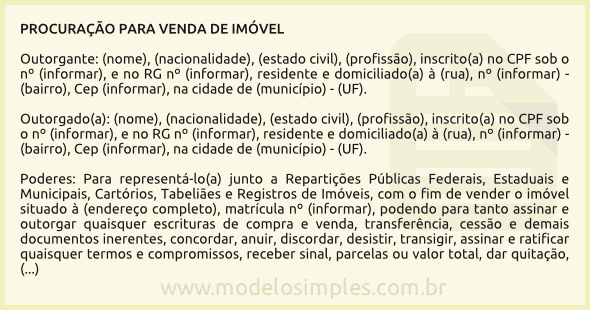 Modelo de Procuração para Venda de Imóvel