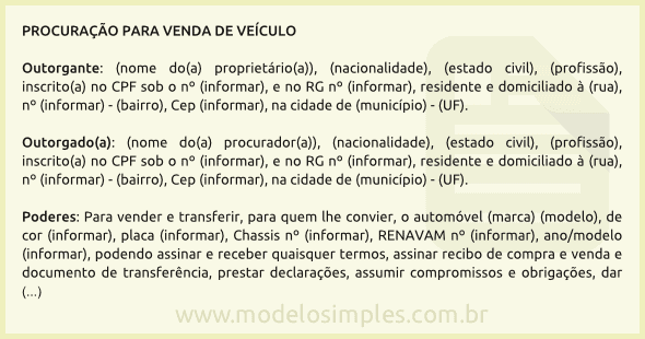 Modelo de Procuração para Venda de Veículo