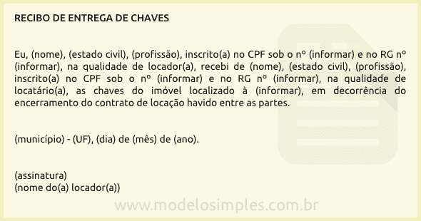 Modelo de Recibo de Entrega de Chaves