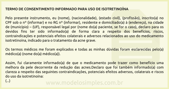 Termo de Consentimento Informado para Uso de Isotretinoína