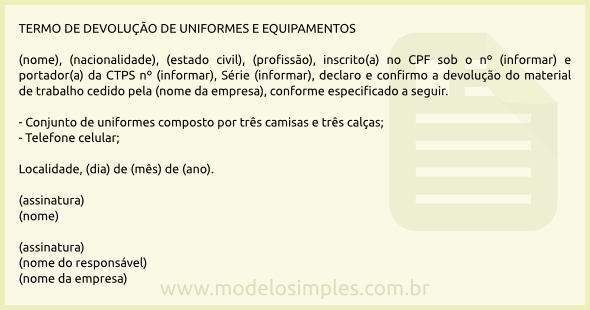 Termo de Devolução de Uniformes e Equipamentos